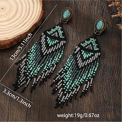 Bohemian Handmade Glass Seed Beads Tassel Stud Earrings&nbsp;EB9542-1