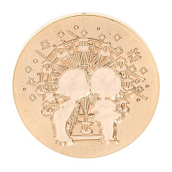 Boy & Girl Golden Tone Round Wax Seal Brass Stamp Heads&nbsp;AJEW-S087-01G-04