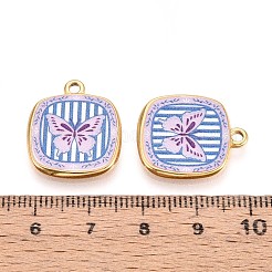 プリントスタイルの304ステンレススチールスクエアペンダント  イオンプレーティング（ip）  18KGP本金メッキ  蝶  21x18x2mm  穴：1.8~2mm&nbsp;STAS-T071-25C-G