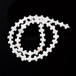 天然淡水シェルビーズ連売り  クロス  フローラルホワイト  7.5~8x7.5~8.5x2.5~3mm  穴：0.7mm  約50個/連  15.47''（39.3センチメートル）&nbsp;SSHEL-B002-11