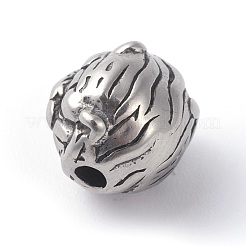 316サージカルステンレスビーズ  虎ヘッド  アンティークシルバー  10x11x10mm  穴：2mm&nbsp;STAS-F190-01AS