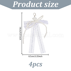ポリエステルレースの蝶結びのシューチャーム  プラスチックパール付き  靴の装飾  ホワイト  140mm&nbsp;DIY-WH0060-65A