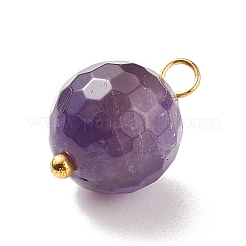 天然な混合石のチャーム  金色の真鍮ループ  多面カット  ラウンド  14.5x9.5~10.5mm  穴：2mm&nbsp;PALLOY-JF01677