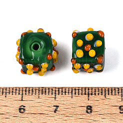 手作りランプワークビーズ  凹凸のある立方体  グリーン  12.5~14.5x12.5~14.5x9.5~11.5mm  穴：1.2~1.8mm&nbsp;LAMP-N038-04D