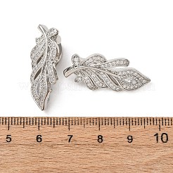 真鍮製マイクロパヴェキュービックジルコニアツイスタークラスプ  葉  プラチナ  30x13.5x9.5mm  穴：1.8mm&nbsp;KK-K422-03P