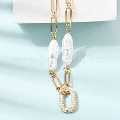304 Stainless Steel Micro Pave Clear Cubic Zirconia Rectangle Pendant Plastic Pearl Beaded Chain Necklaces&nbsp;SA-CBAF6AD-05G