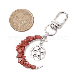Natural Amazonite & Tiger Eye & Lapis Lazuli & Red Jasper & Black Rutilated Quartz Chip & Alloy Moon Pendant Decoration&nbsp;HJEW-JM02286