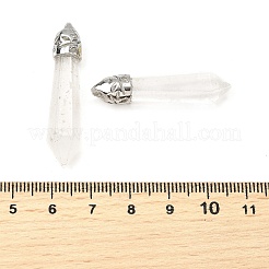 ガラスの大きな尖ったペンダント  弾丸の形  プラチナトーンの真鍮パーツ  透明  37x9x8.5mm  穴：3mm&nbsp;GLAA-XCP0001-66