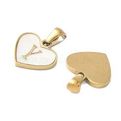 304 Stainless Steel Pave Natural White Shell Heart with Initial Slice Pendants&nbsp;STAS-R168-25G-Y