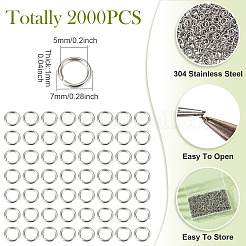 304ステンレススチールオープン丸カン2000個  ステンレス鋼色  7x1mm  18ゲージ  内径：5mm&nbsp;STAS-TA0003-05