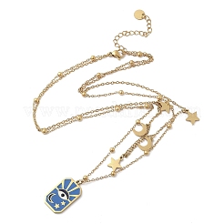 304 Stainless Steel Enamel Eye Moon Star Pendant Double Layer Necklaces for Women&nbsp;STAS-Z105-02G