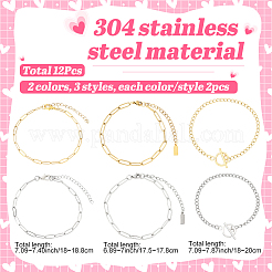 12Pcs 6 Styles 304 Stainless Steel Chains Bracelets for Men Women&nbsp;BJEW-SC0001-64