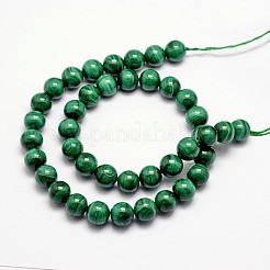 天然石マラカイトビーズ連売り  ラウンド  8mm  穴：1mm  約47個/連  15.5インチ&nbsp;G-O152-47-8mm