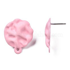 スプレー塗装鉄スタッドピアスパーツ  水平ループ付き  フラットラウンドを打つ  ピンク  23.5x19.5mm  穴：1.6mm  ピン：0.7mm&nbsp;IFIN-N008-015C