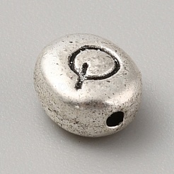 チベット風合金ビーズ  アンティークシルバー  文字付きの楕円  文字Q  6x6.5x3.3mm  穴：1mm&nbsp;LS-FIND-TAC0020-14Q