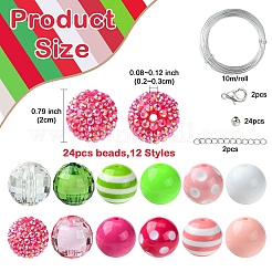 DIY 丸型アクリル＆ストライプ樹脂ビーズペンダント作成キット  レッド  4~20x6~18mm  穴：1.2~3mm&nbsp;DIY-YW0010-21A
