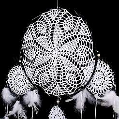 Handmade Round Cotton Woven Net/Web with Feather Wall Hanging Decoration&nbsp;HJEW-G015-06B