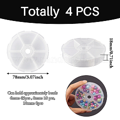 プラスチックビーズ容器4個  フリップトップビーズ収納  6コンパートメント  ラウンド  ホワイト  7.8x1.8cm  4個/袋&nbsp;CON-YS0001-04