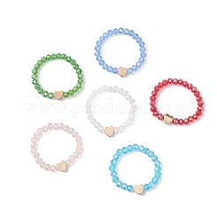 女性用電気メッキガラスビーズ指輪  ハート  ミックスカラー  5mm  内径：18mm&nbsp;RJEW-JR00941