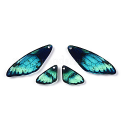 透明樹脂の翼のイヤリングペンダント  翼のチャーム  アクアマリン  39x15x3mm  穴：1.2mm  小さな羽：11x19.5x3mm&nbsp;FIND-TAC0006-59F