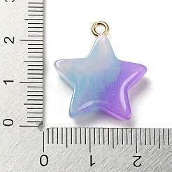 グラデーションカラー樹脂ペンダント  グリッターパウダーとゴールドトーンのアイロンループ付き  スター  23x20x4.5mm  穴：1.7mm&nbsp;FIND-Z010-01C