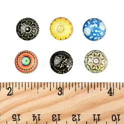 プリントガラス半円形ドームカボション100個  ミックスカラー  12x4mm&nbsp;GGLA-FS0001-13
