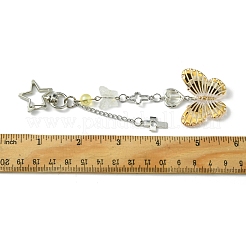 電気メッキアクリル蝶ペンダント装飾  ガラスビーズとスター合金スイベルクラスプ付き  ゴールド  132mm  ペンダント：62~96mm&nbsp;KEYC-FZ00014-04
