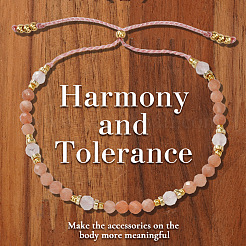 Adjustable Natrural Sunstone & Quartz Crystal Beads Slider Bracelets for Women&nbsp;UF4729