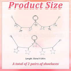 304ステンレススチールブーツストラップチェーン2組  スター  合金ペンダント付き  プラチナ  300mm&nbsp;HJEW-DR00256