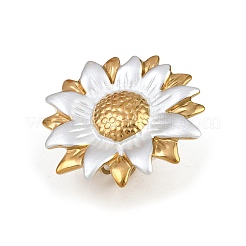 女性用304ステンレススチールオープンカフリング  エナメル付き  ゴールドカラー  花  花：38.5x36.5mm  調整可能&nbsp;LS-RJEW-A081-03A-G