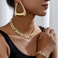 Simple Style Alloy Curb Chain Bracelets & Necklaces & Triangle Stud Earrings Sets for Women&nbsp;FS-WG4F616-01
