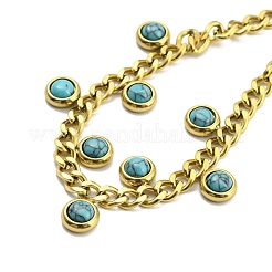 Synthetic Turquoise Flat Round Charm Bracelet&nbsp;BJEW-H324-03G