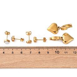 女性用304ステンレススチールスタッド＆フープイヤリングセット  ラインストーン付き  ハート  ゴールドカラー  6.5x7mm&nbsp;LS-EJEW-U063-06A-G