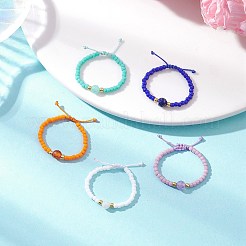 Natural Gemstone Adjustable Braided Bead Finger Rings for Women&nbsp;RJEW-JR00943