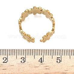調節可能な304ステンレススチール製カフオープンリング（女性用）  ゴールドカラー  花  調整可能  9.5mm&nbsp;RJEW-Z122-03G-04
