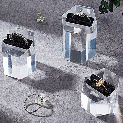 アクリルリングディスプレイスタンドセット  六角  透明  3.4~3.5x3.85~3.9x2.95~4.9cm  3個/セット&nbsp;RDIS-WH0001-19