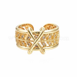 Real 18K Gold Plated Brass Initial X Cuff Ring&nbsp;RJEW-S045-128-NF