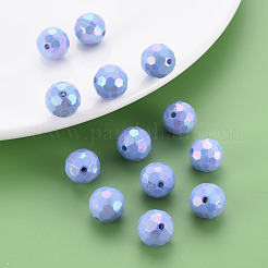 不透明なアクリルビーズ  多面カット  染め  ABカラー  ラウンド  コーンフラワーブルー  12x11.5mm  穴：1.8mm  約560個/500g&nbsp;TACR-S154-10F-06