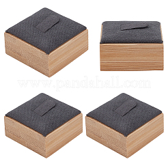 正方形の木製シングルリングディスプレイスタンド  ベルベットマット付き  スレートグレイ  3.8x3.8x2.3cm&nbsp;RDIS-WH20001-01