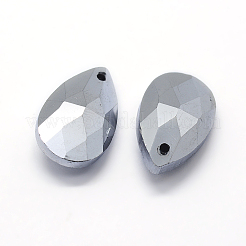 カット加工ガラスペンダント  ティアドロップ  銀  22x13x8.5mm  穴：1mm&nbsp;GLAA-F069-L-B02