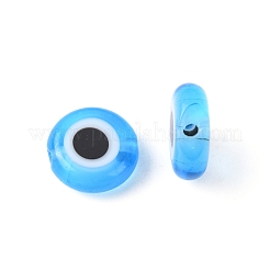Handmade Evil Eye Lampwork Flat Round Bead Strands&nbsp;X-LAMP-L058-8mm-09