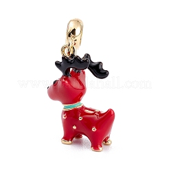 真鍮エナメルヨーロピアンダングルチャーム  大きな穴のペンダント  長持ちメッキ  クリスマスのために  エルク  レッド  18KGP本金メッキ  20x16x7.5mm  穴：4.3mm&nbsp;KK-P201-37G