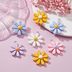 10本5色レジンペンダント  プラチナトーン鉄パーツ  花のチャーム  ミックスカラー  33~34x28~30x8~9mm  穴：2mm  2個/カラー&nbsp;CRES-YW0001-11
