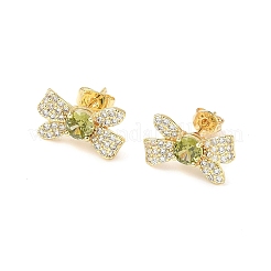 Bowknot Brass Micro Pave Clear Cubic Zirconia Stud Earrings&nbsp;EJEW-Z144-29G