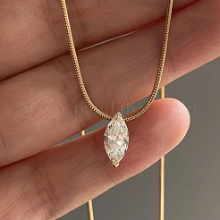 女性用真鍮パヴェキュービックジルコニアチェーンネックレス  馬の目  18KGP本金メッキ  馬の目：12x5mm  16.14インチ（41cm）&nbsp;TP6925