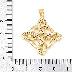 真鍮製マイクロパヴェキュービックジルコニアペンダント  花/結び目チャーム  ゴールドカラー  33x30x3.5mm  穴：5x3mm&nbsp;LS-KK-Z145-05G-01