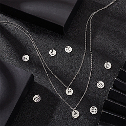 12つの星座/星座 304個のステンレススチール製チャーム  フラットラウンド  ステンレス鋼色  12x1mm  穴：3mm  12星座  2個/星座  24個/箱&nbsp;STAS-UN0003-19P