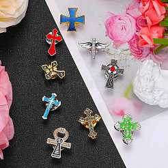 9Pcs 9 Styles Cross Enamel Pin&nbsp;JEWB-SZ0001-94