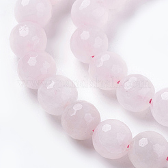 天然石ローズクォーツビーズ連売り  多面カット  ラウンド  ピンク  8mm  穴：1mm  約46個/連  15.75インチ&nbsp;X-G-G542-8mm-31
