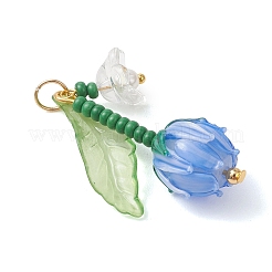 アクリルと手作りのランプワークビーズペンダント  チューリップの花のチャーム  ブルー  40x26~28x13mm  穴：5mm&nbsp;PALLOY-MZ01294-02